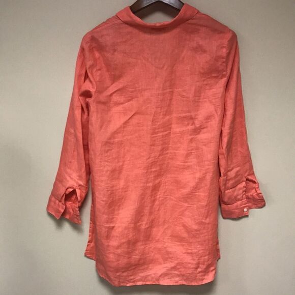 JJill love linen orange button down shirt.  Size S/P - Picture 5 of 6